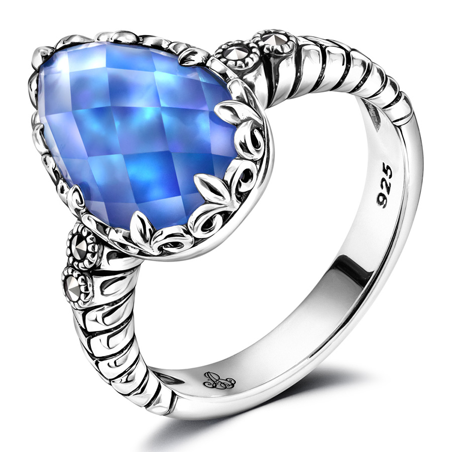 Кольцо, серебро, микс полудрагоценных камней, TJR596